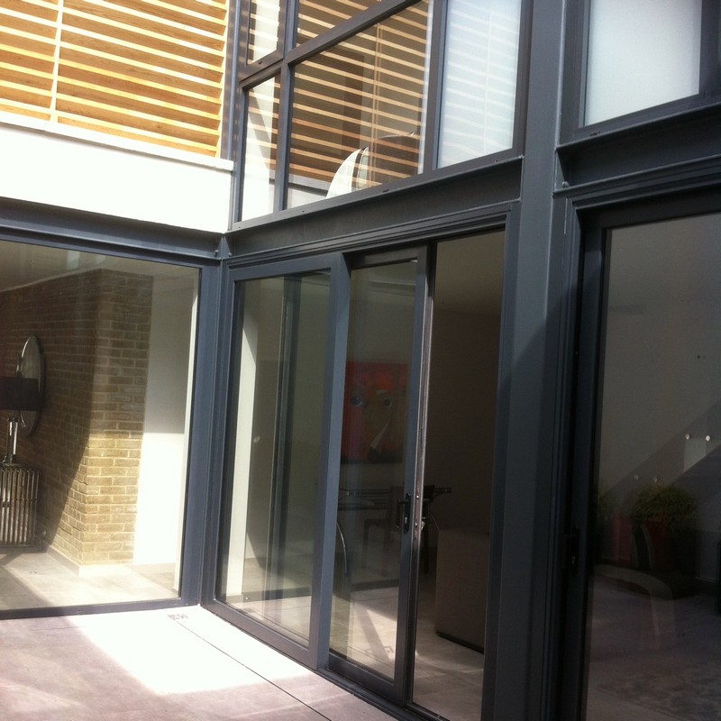 Anthracite aluminium sliding patio doors fitted in Mile End