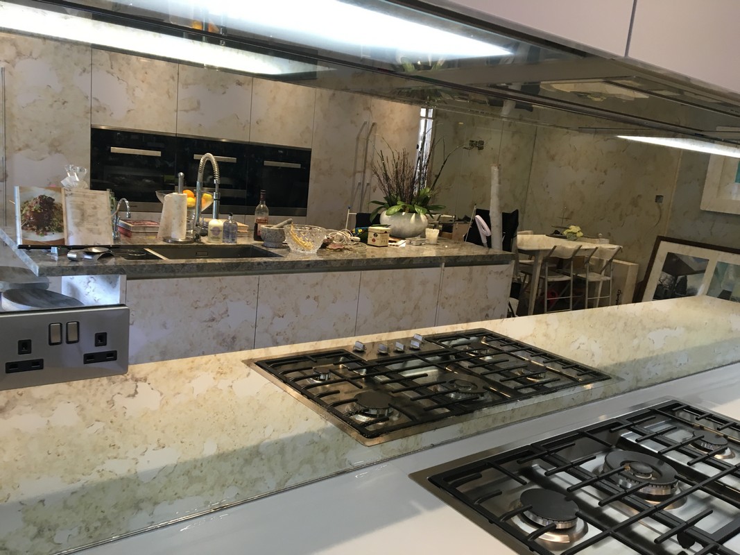 Mirror glass splashback in Mile End luxury kitchen